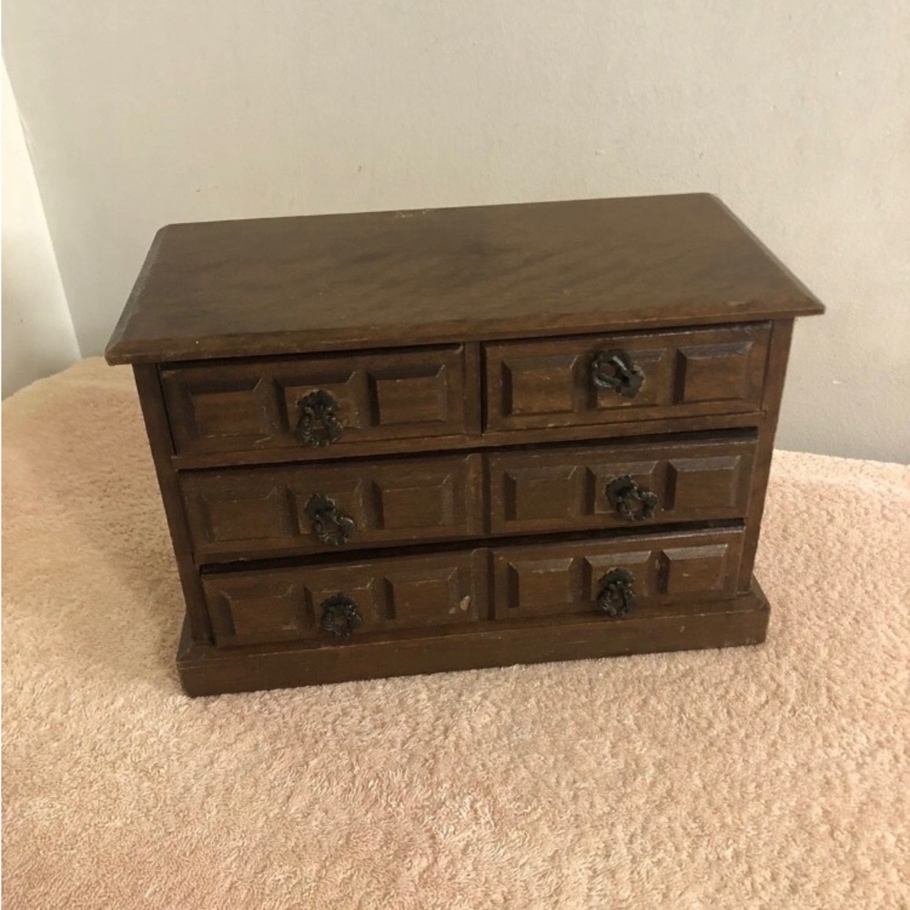 Wood 4 Drawer Music Jewelry Box Plays Fly Me To The Moon 10 1/2”x7”x5”